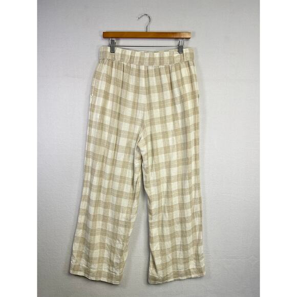 Isaac Mizrahi Woman's Linen Blend Beige Plaid Wide Leg Pants - Size Medium - Picture 6 of 9